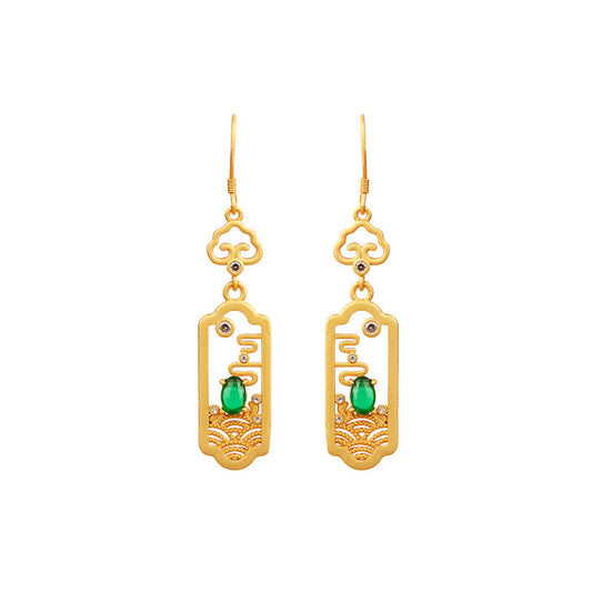 High-End Ancient Geometric 925 Silver Needle Earrings
