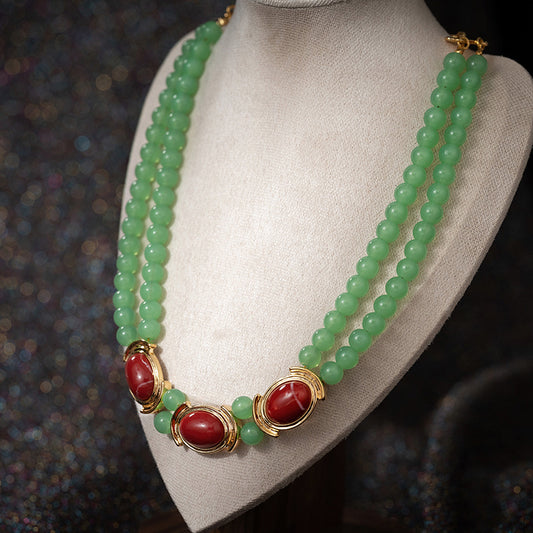 Collier rétro de luxe léger à Double couche vert de Style palais de personnalité