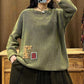Retro Long-Sleeved Crew Neck Loose Patchwork Knitted Sweater