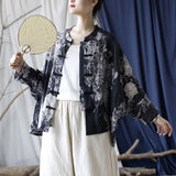 Vintage Literary Ramie Hand Buttoned Long-Sleeved Top