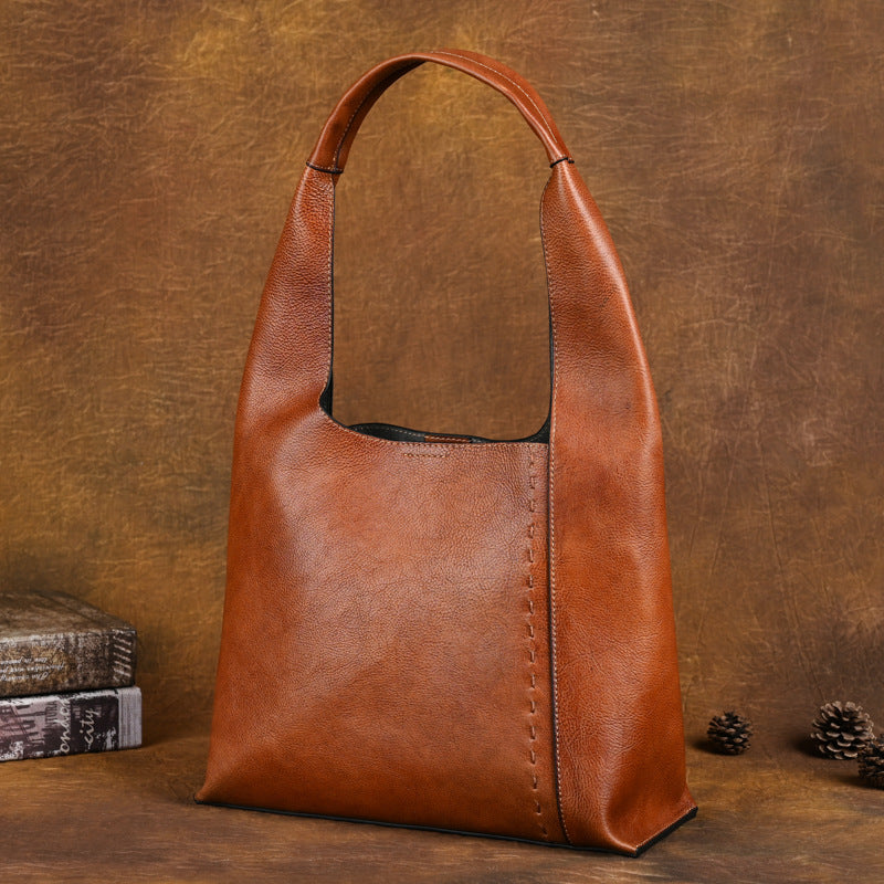 All-Match Top Layer Cowhide Detachable Design Bucket Bag