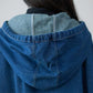Retro Extended Style Hooded Denim Jacket With Artistic Stitching