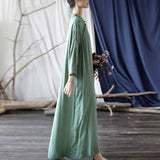 Artsy Vintage Stand Collar Tray Buckle Long Solid Color Dress