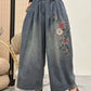 Spring Retro Loose Washed White Embroidered Loose Jeans