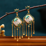 Niche Design Ancient Gold Plated Retro Tassel Earrings