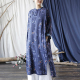 Vintage Loose Stand Collar To Make Old Ramie Printed Dress