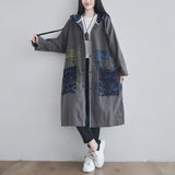 Plus Size Hooded Personalized Bat-Sleeve Printed Jacket