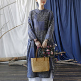 Artsy Vintage Loose Stand Collar Hand-Made Button Dress