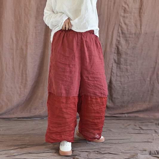 Vintage Artistic Linen Patch Loose Wide-Leg Pants