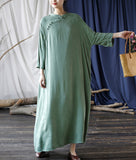 Artsy Vintage Stand Collar Tray Buckle Long Solid Color Dress