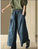 Vintage Baggy Slim Button-Knead Wash Denim Wide-Leg Pants