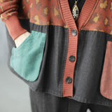 Vintage Loose Knitted Printed Patchwork Denim Jacket