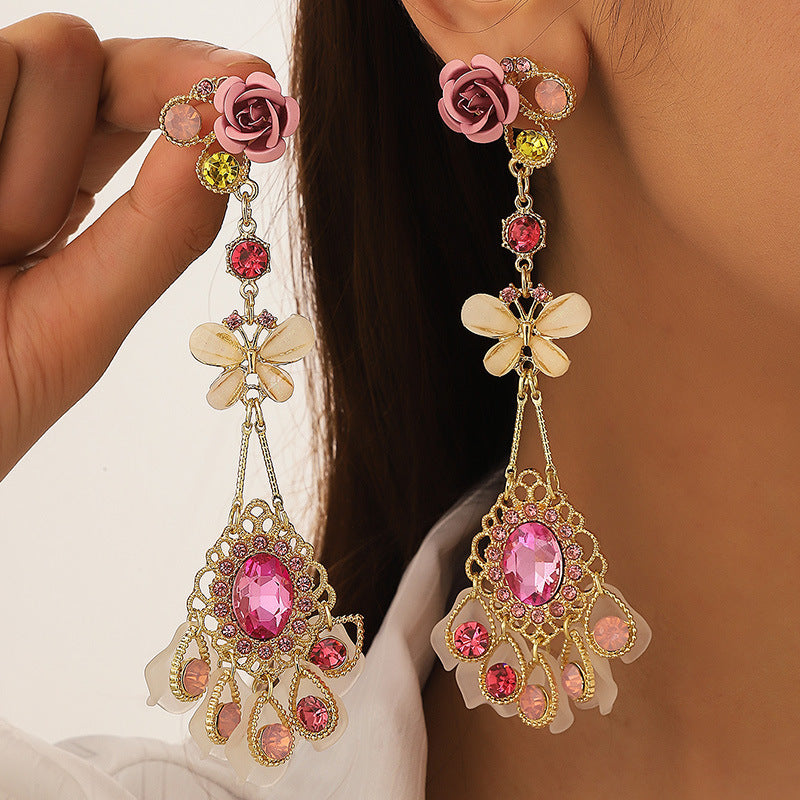 Flower Tassel Niche Design Sense Earrings