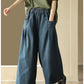 Vintage Baggy Slim Button-Knead Wash Denim Wide-Leg Pants