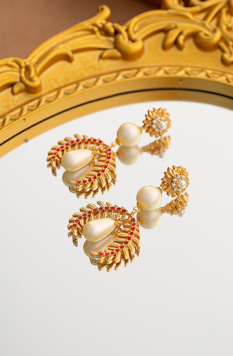 Retro Pearl French Middle Age Niche Design Stud Earrings