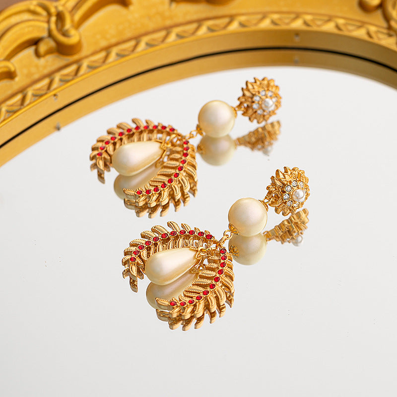 Boucles d'oreilles à tige en perles rétro, Design de niche du moyen âge français