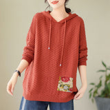 New Cotton Knit Patch Hoodie Sleeve Sweater