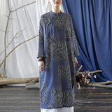 Artsy Vintage Loose Stand Collar Hand-Made Button Dress
