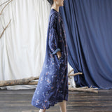 Vintage Loose Stand Collar To Make Old Ramie Printed Dress