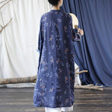 Vintage Loose Stand Collar To Make Old Ramie Printed Dress