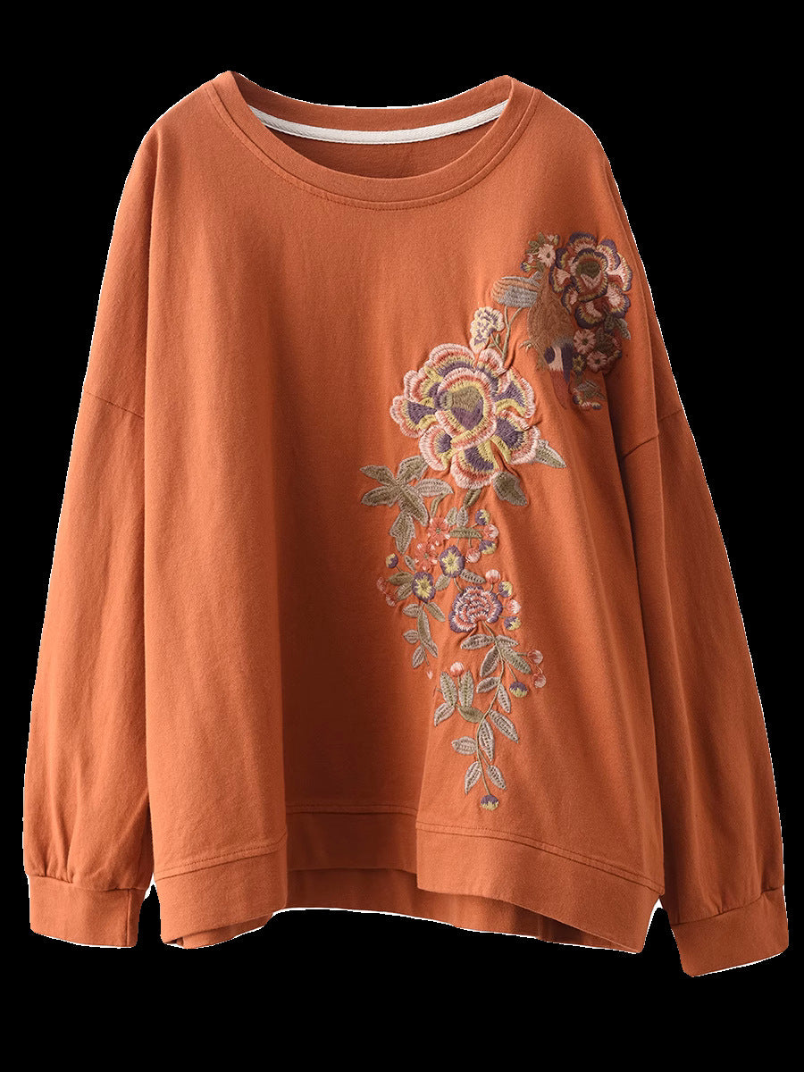 Three-Dimensional Embroidery Artistic Long-Sleeved T-Shirt
