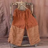 Vintage Artistic Linen Patch Loose Wide-Leg Pants