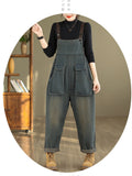 Literary Retro Large Size Loose Casual Denim Overalls