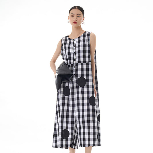 Plus Size Fashionable Polka Dot Vertical Stripes Loose Slim Jumpsuit