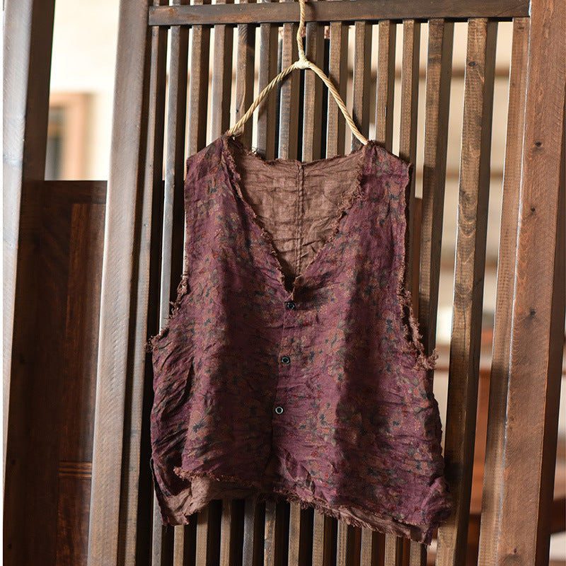 Ethnic Retro Printed Linen Vest