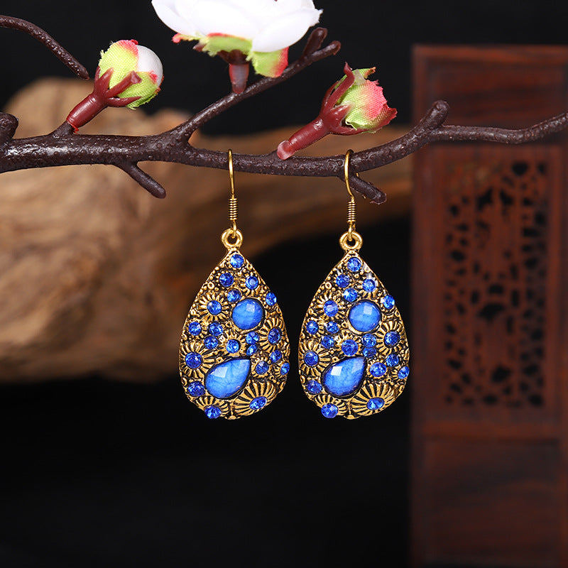 Creative Water Drop Gemstone Diamond Ethnic Style Earrings