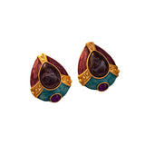 Vintage Court Style Enamel Dripping Oil Countercolor Earrings