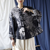 Vintage Literary Ramie Hand Buttoned Long-Sleeved Top