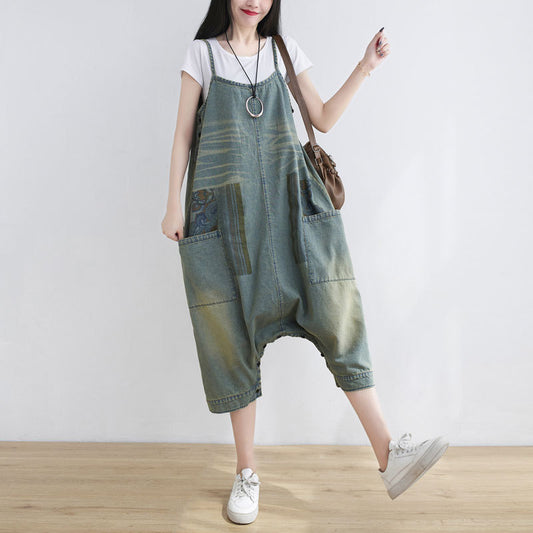 Plus Size Loose Personality Denim Two-Wear Overalls