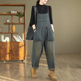 Literary Retro Large Size Loose Casual Denim Overalls