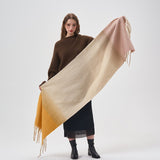 Winter Scarf With Striped Fringe And Gradient Color Matching