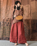 Literary Retro Straight-Leg Pants Comfortable Elastic Waist Casual Pants