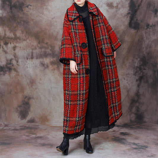 Manteau en laine à carreaux d'hiver Manteau en laine de tempérament à la mode