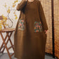 Autumn And Winter Pure Color Bubble Cotton Literary Loose Long Dress