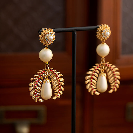 Boucles d'oreilles à tige en perles rétro, Design de niche du moyen âge français