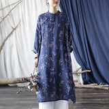Vintage Loose Stand Collar To Make Old Ramie Printed Dress