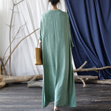 Artsy Vintage Stand Collar Tray Buckle Long Solid Color Dress