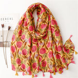Cotton And Linen Print Bohemian Chic Scarf With Fringe
