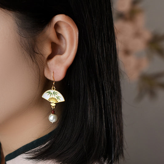 Boucles d'oreilles antiques longues à pampilles en bambou, nouvelles boucles d'oreilles chinoises en forme d'éventail