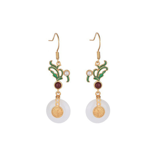 Boucles d'oreilles Vintage en Jade Hetian, imitation Ping An, boucle