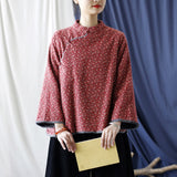 Retro Floral Stand Collar Long Sleeve Velvet Cotton Coat