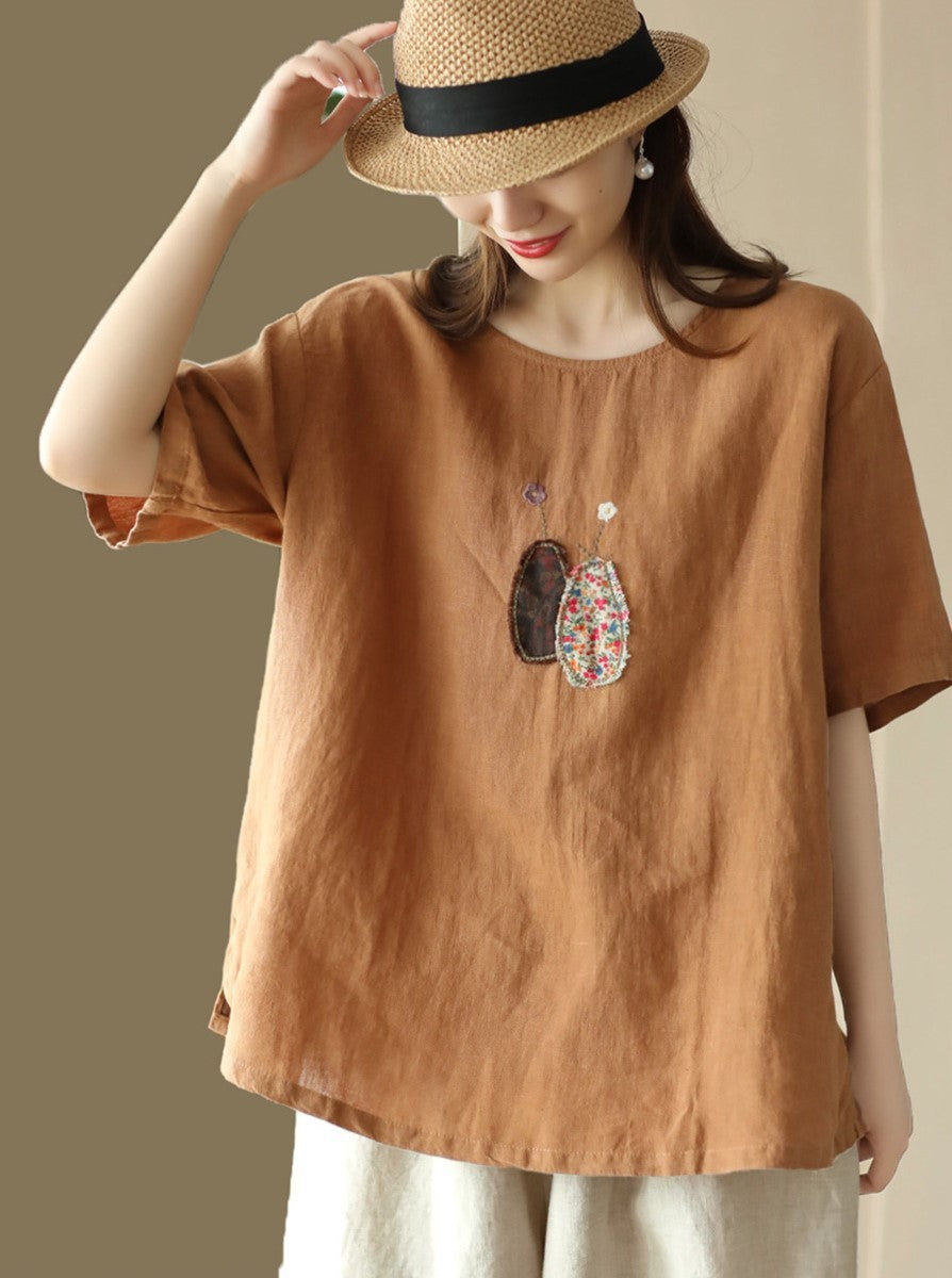 Art Sand Wash Patch Casual Loose Top