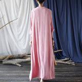 Artsy Vintage Stand Collar Tray Buckle Long Solid Color Dress