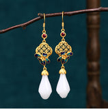 Ancient Gold Enamel High-Quality Jade Earrings