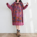 Literary Stitching Hooded Plus Size Slimming Dress