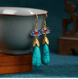 Vintage Literary Imitation Turquoise Antique Earrings